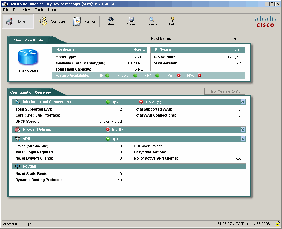 cisco 1841 router sdm